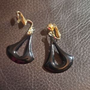 Elegant Black Drop Clip-On Earrings with Gold Accents
